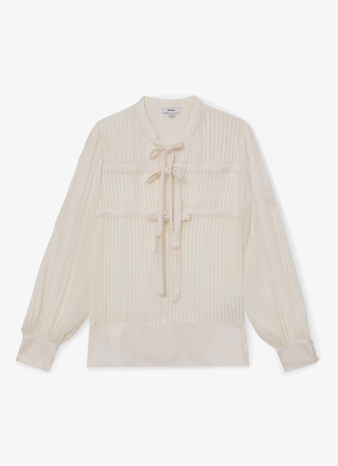 Reiss Josephine blouse met streepprint en ballonmouwen - voorkant 4 wit