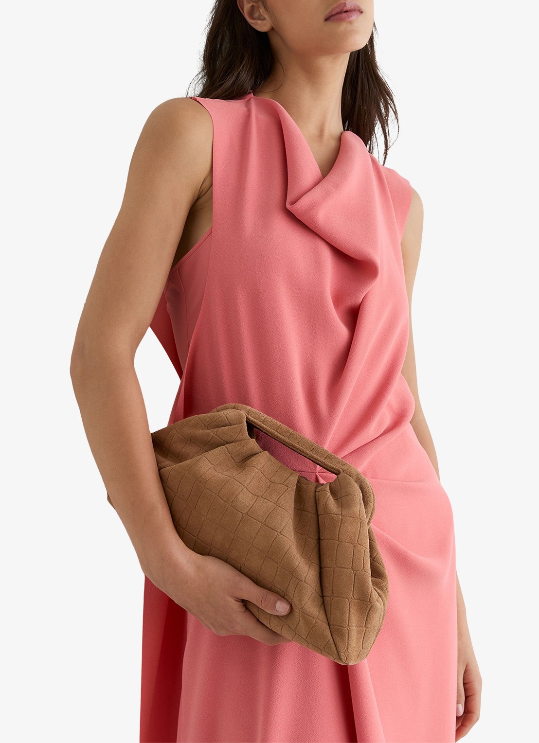 Reiss June clutch van suède - voorkant 2 bruin