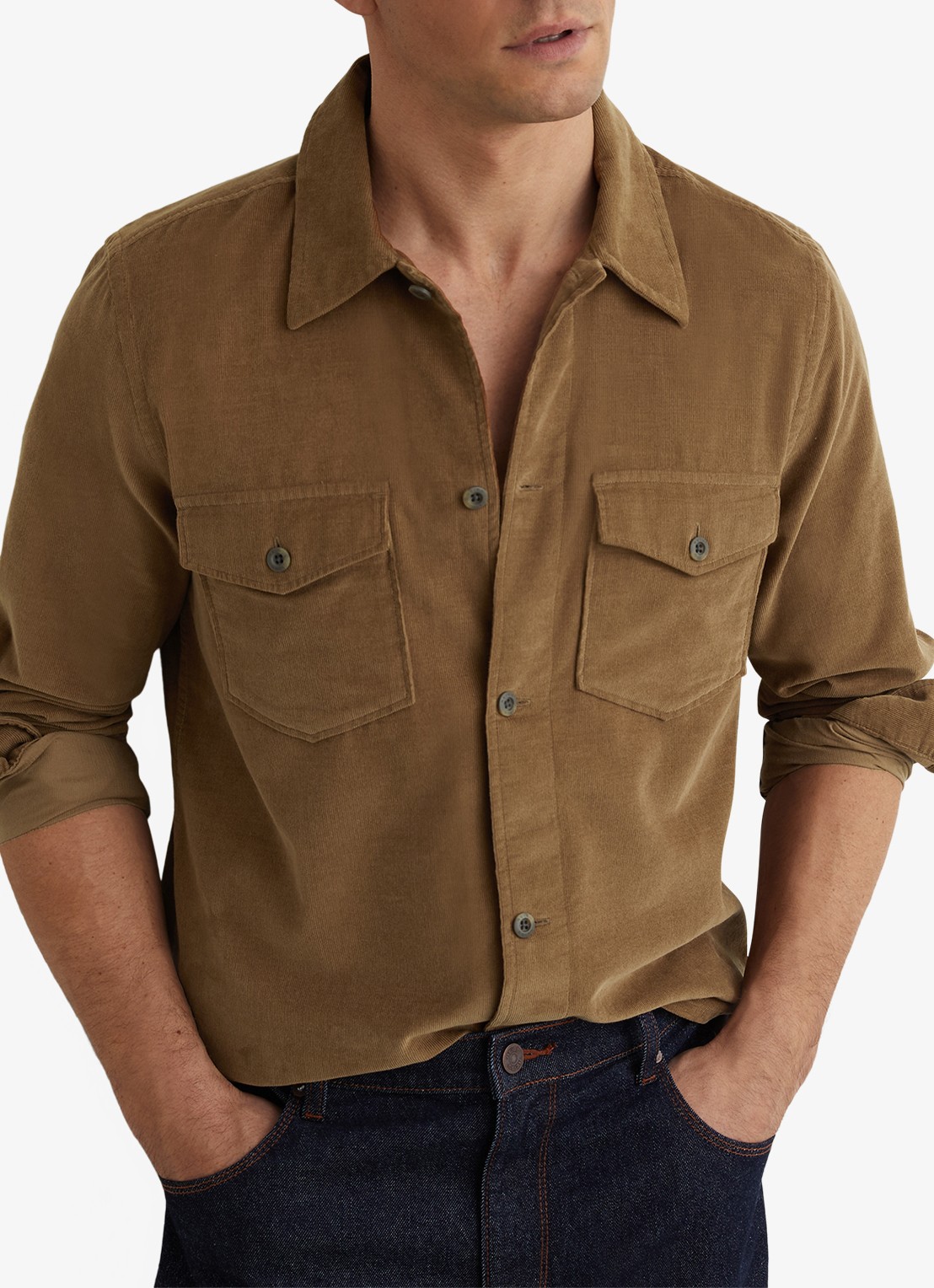 Reiss KAI Corduroy Twin-Pocket Overshirt - detail 2 beige