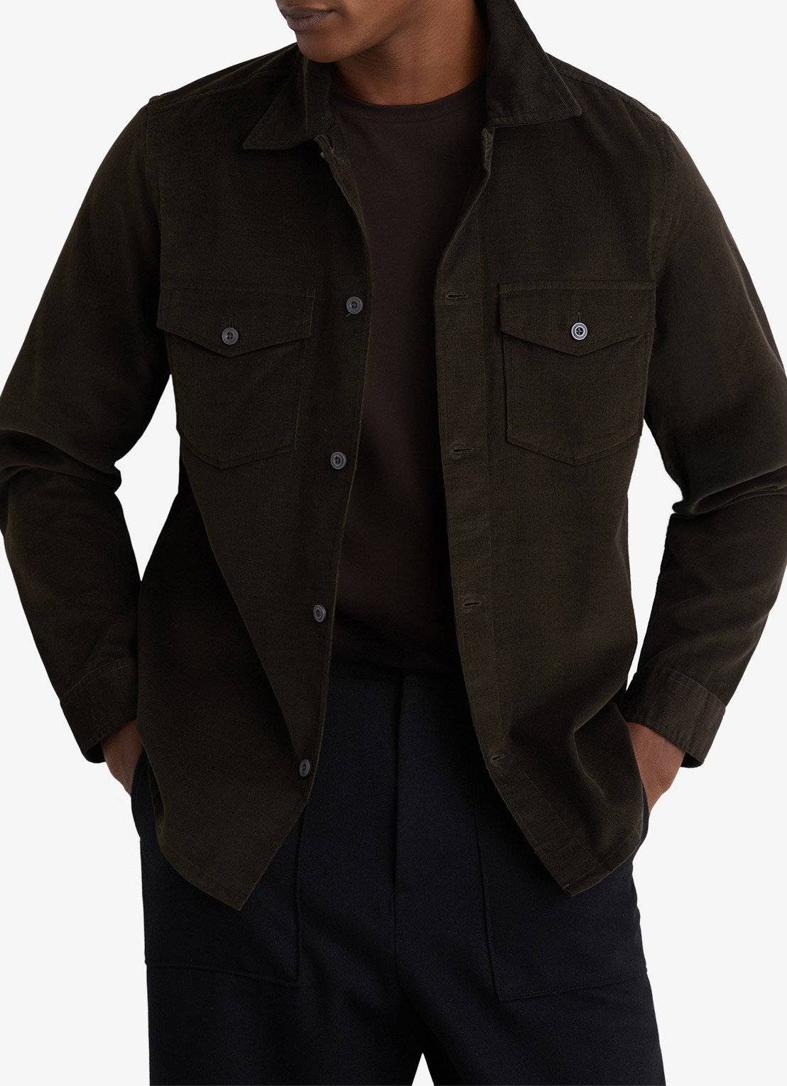 Reiss KAI Corduroy Twin-Pocket Overshirt - detail 3 donkergroen