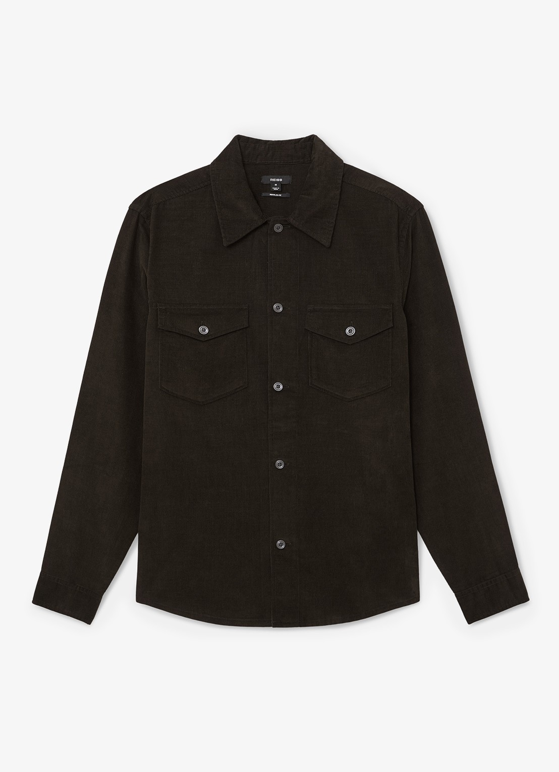 Reiss KAI Corduroy Twin-Pocket Overshirt - voorkant donkergroen