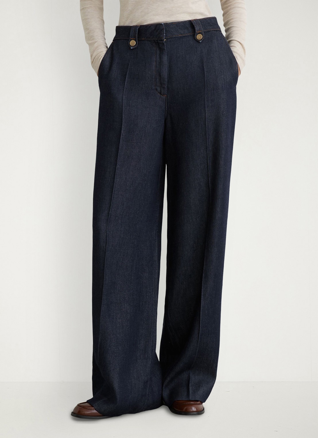Reiss Kaia high waist wide fit broek van lyocell - detail 2 indigo