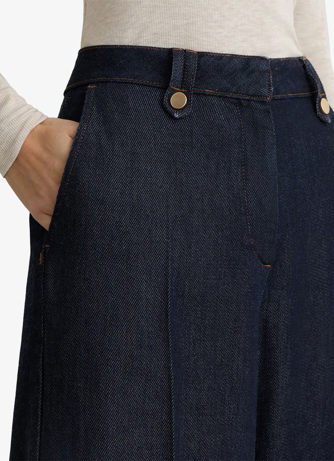 Reiss Kaia high waist wide fit broek van lyocell - detail 3 indigo