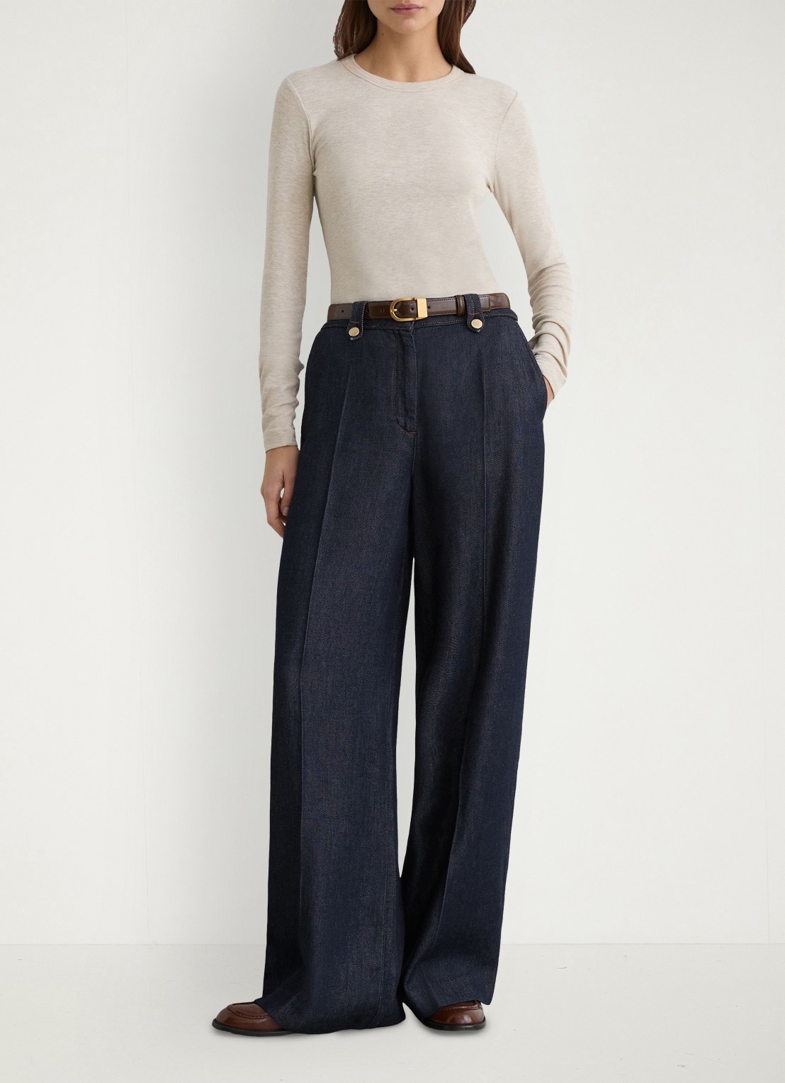 Reiss Kaia high waist wide fit broek van lyocell - voorkant 7 indigo