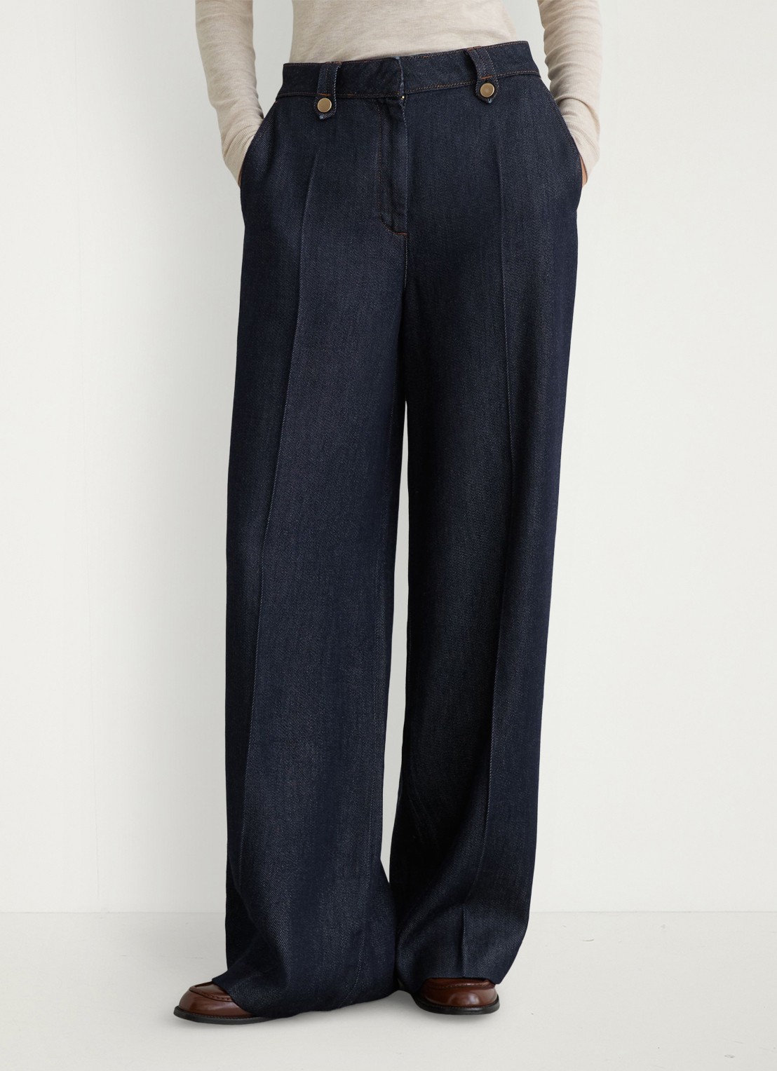 Reiss Kaia mid waist wide fit pantalon met steekzakken - detail 3 indigo