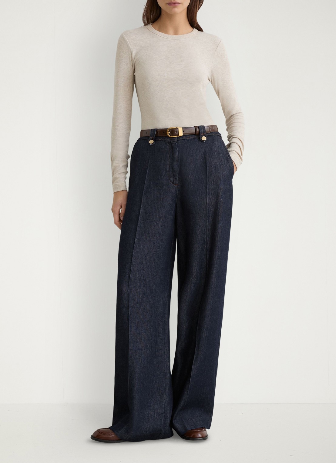 Reiss Kaia mid waist wide fit pantalon met steekzakken - detail 6 indigo