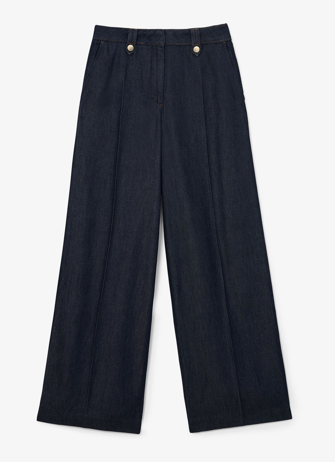 Reiss Kaia mid waist wide fit pantalon met steekzakken - voorkant indigo