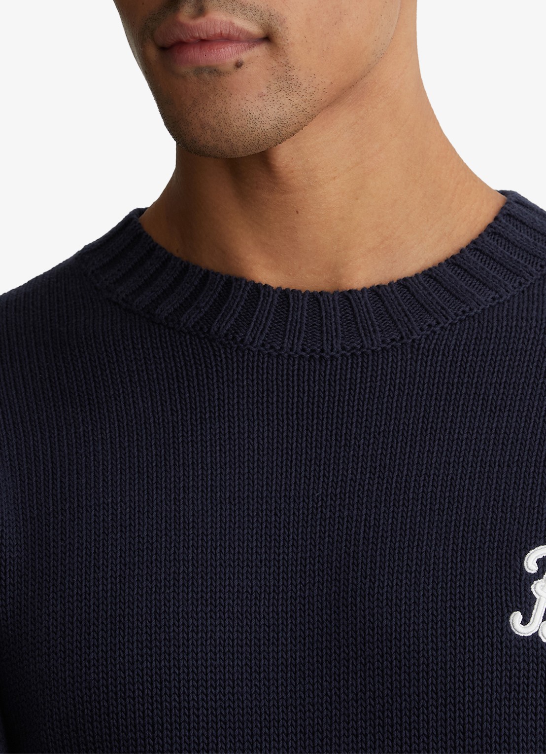 Reiss Kendi grofgebreide trui met borduring - detail 3 donkerblauw