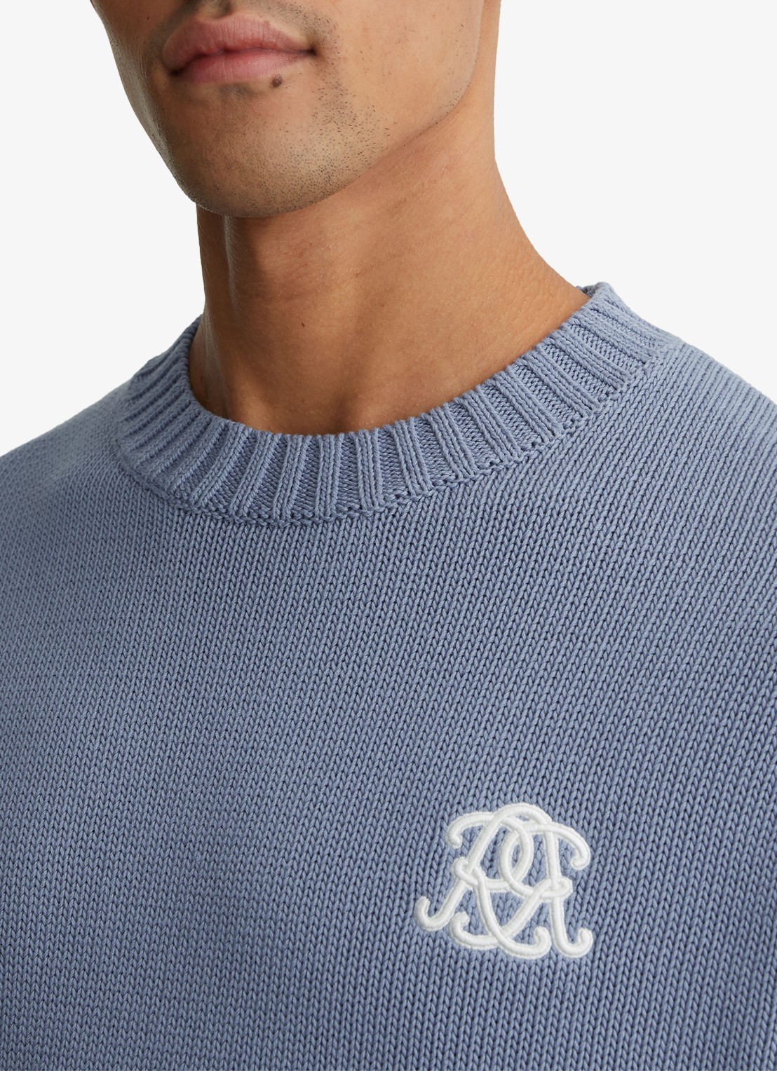 Reiss Kendi grofgebreide trui met borduring - detail 5 staalblauw