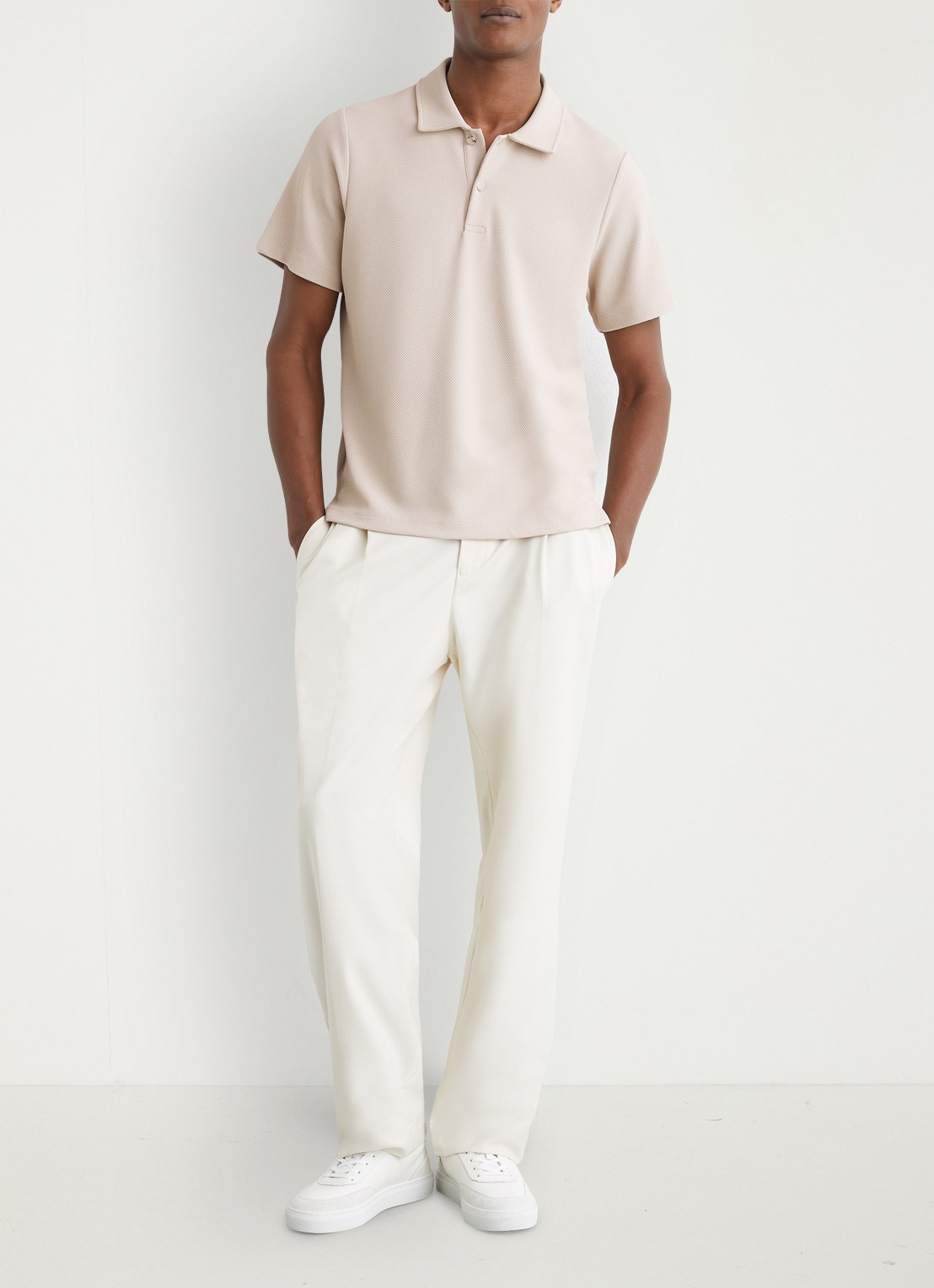 Reiss Kennedy regular fit polo met textuur - voorkant 2 beige