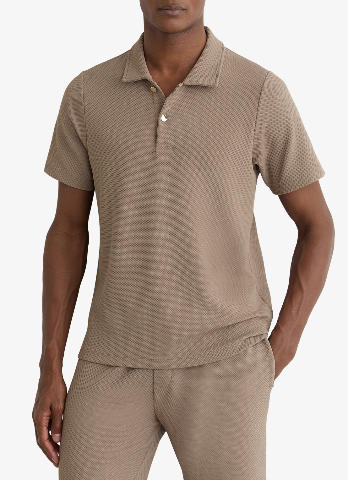 Reiss Kennedy regular fit polo met textuur - detail 4 camel