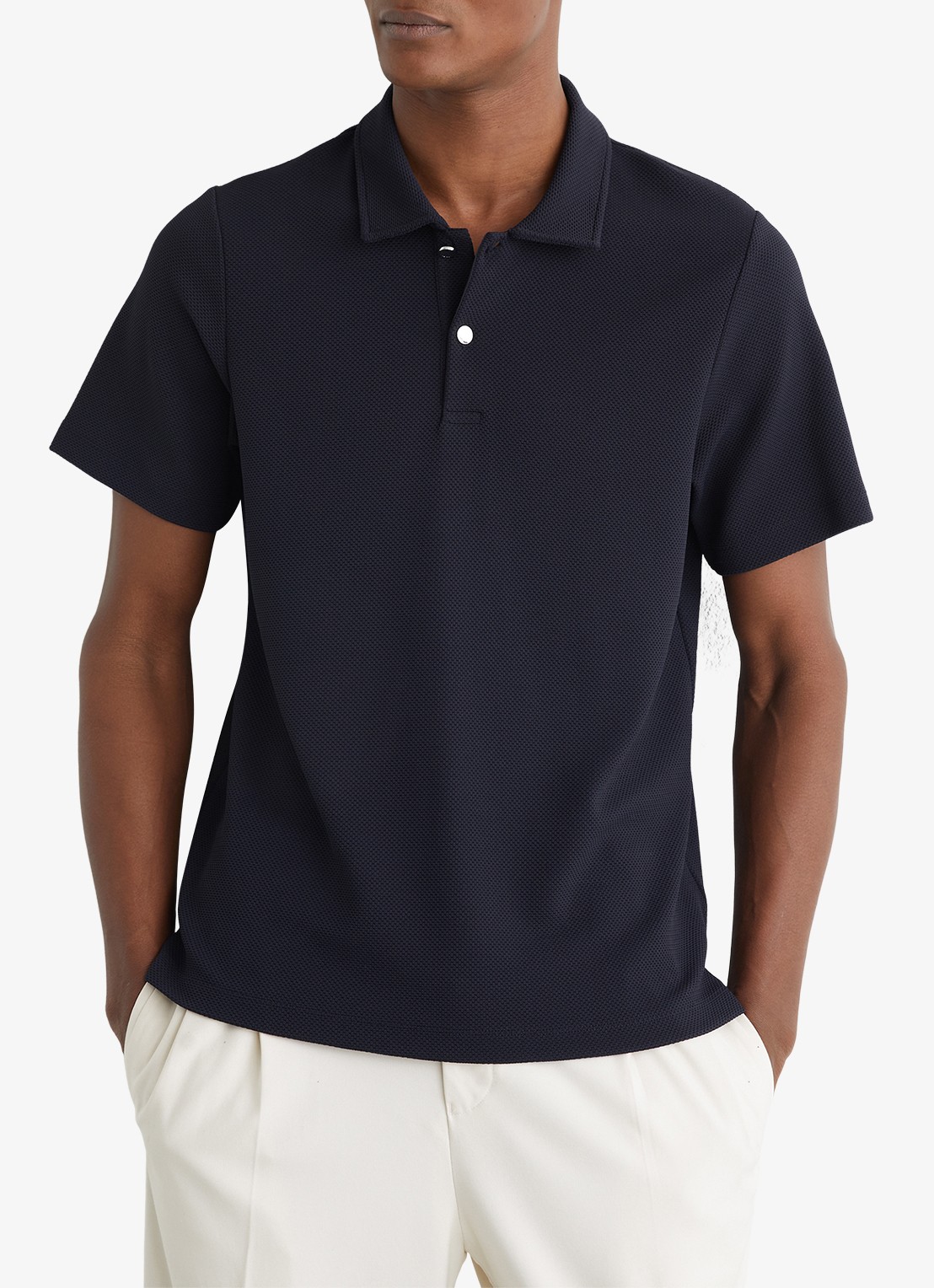Reiss Kennedy regular fit polo met textuur - detail 3 donkerblauw