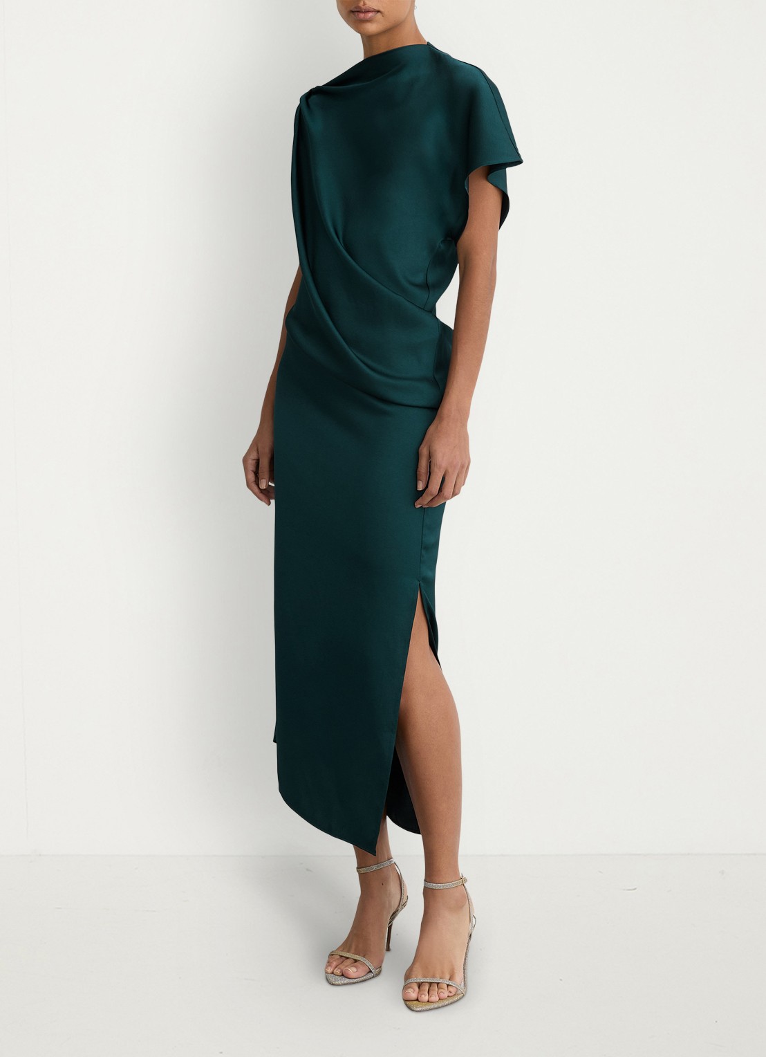 Reiss Kenzie asymmetrische gedrapeerde midi-jurk - detail 2 zeegroen