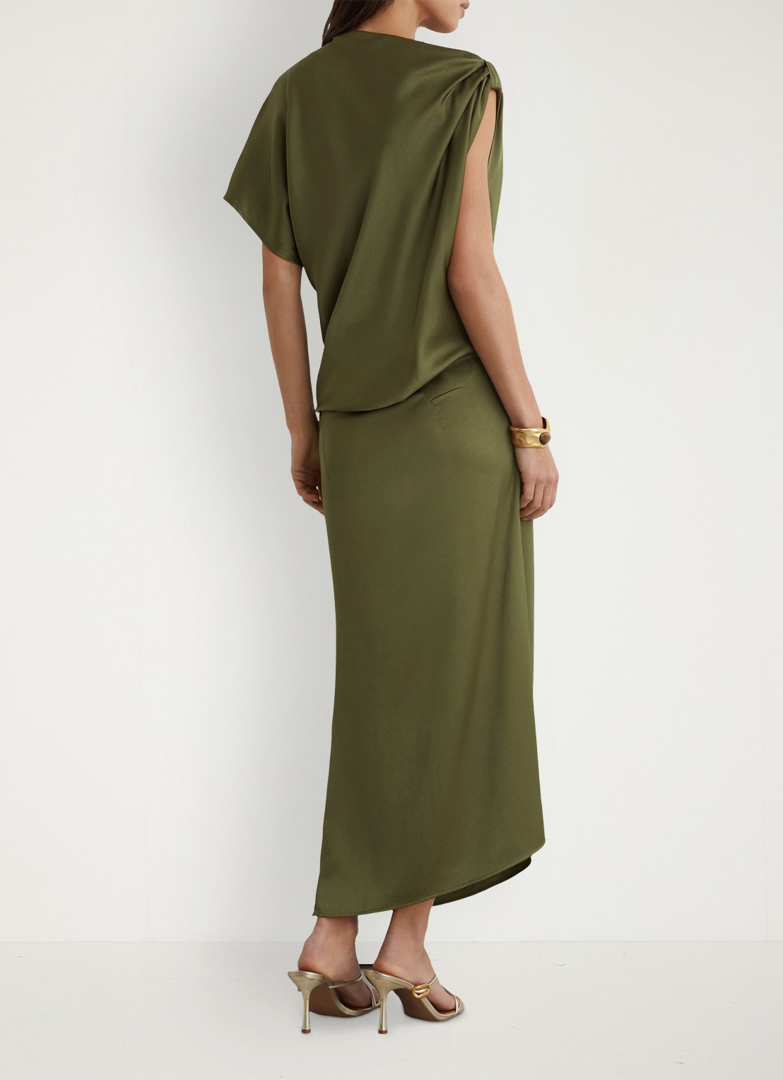 Reiss Kenzie asymmetrische gedrapeerde midi-jurk - achterkant olijfgroen