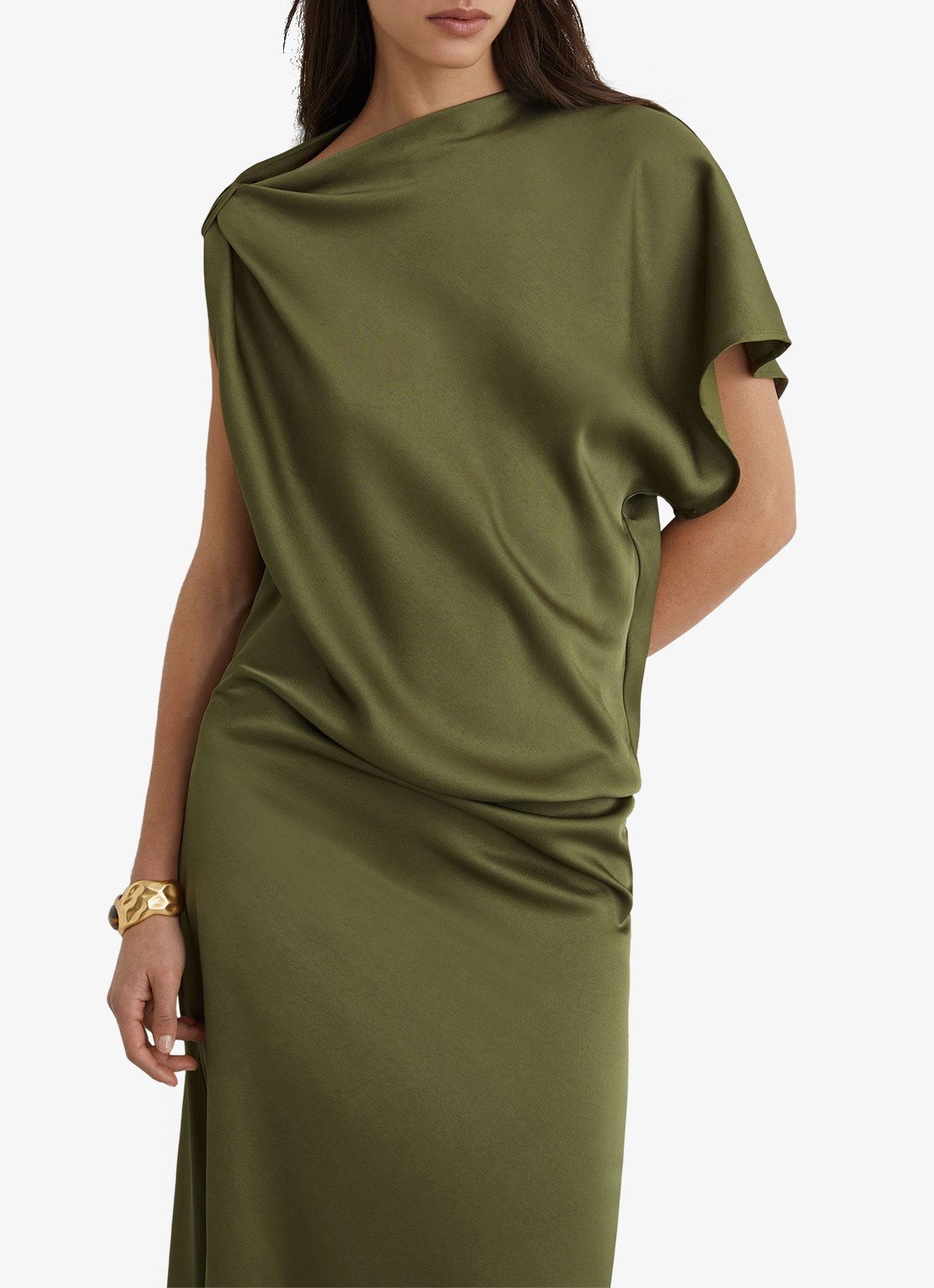 Reiss Kenzie asymmetrische gedrapeerde midi-jurk - detail 4 olijfgroen