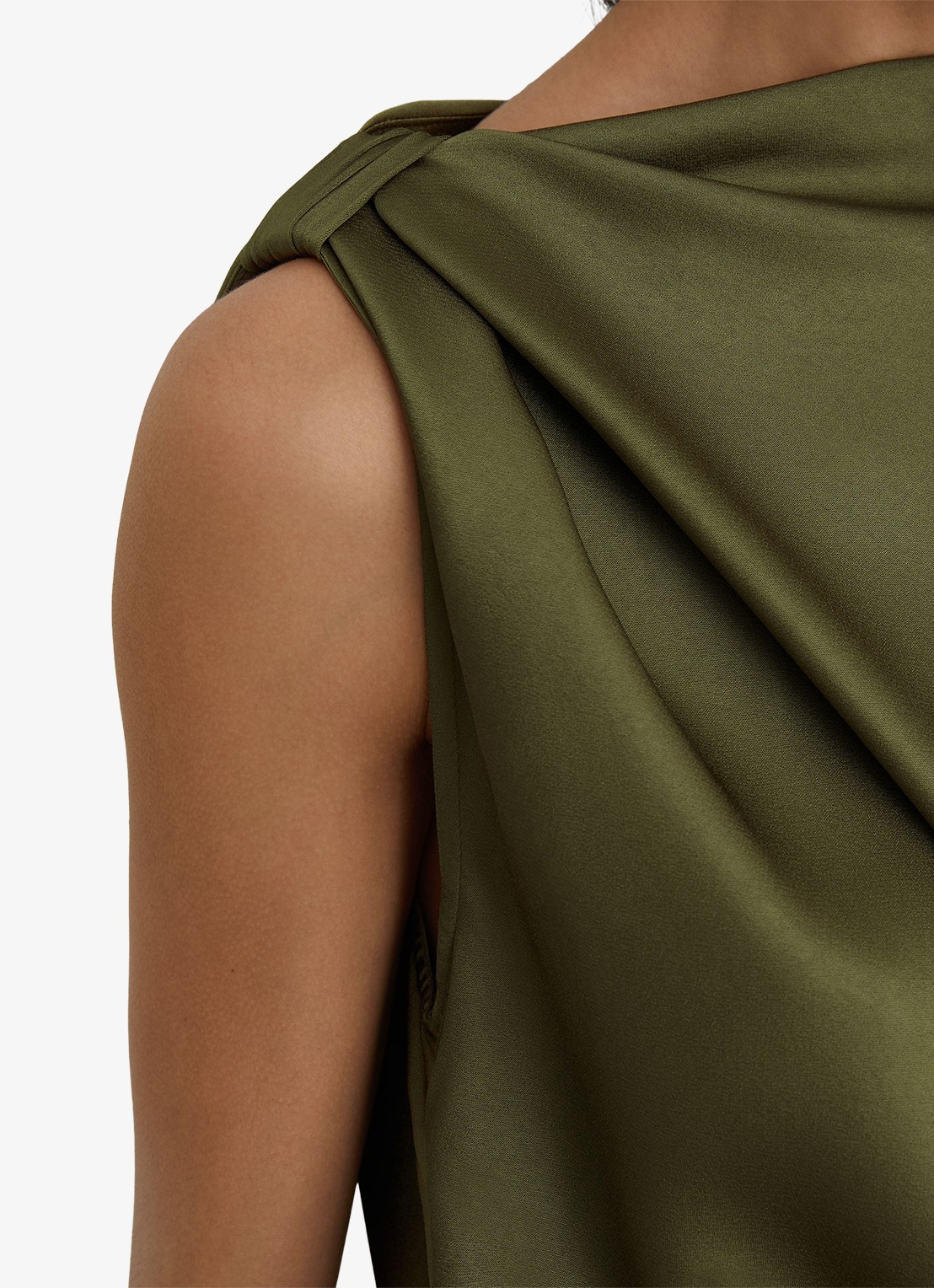 Reiss Kenzie asymmetrische gedrapeerde midi-jurk - detail 5 olijfgroen