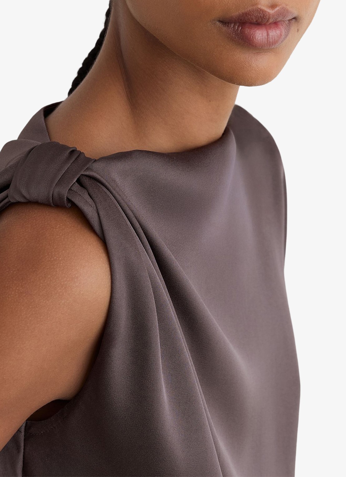 Reiss KEZIA Satin Draped One-Shoulder Top - detail 2 mauve / paars
