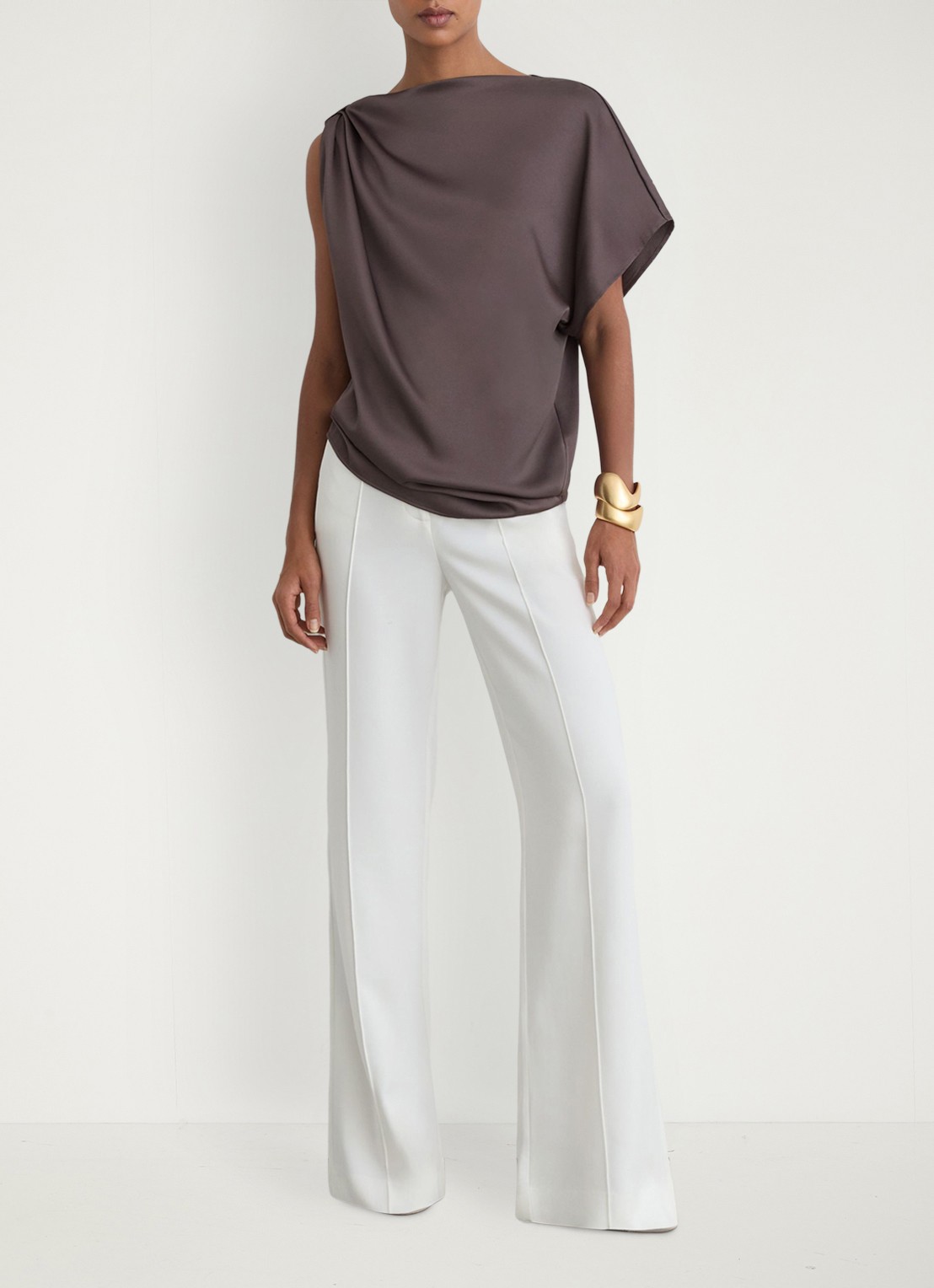 Reiss KEZIA Satin Draped One-Shoulder Top - voorkant 6 mauve / paars