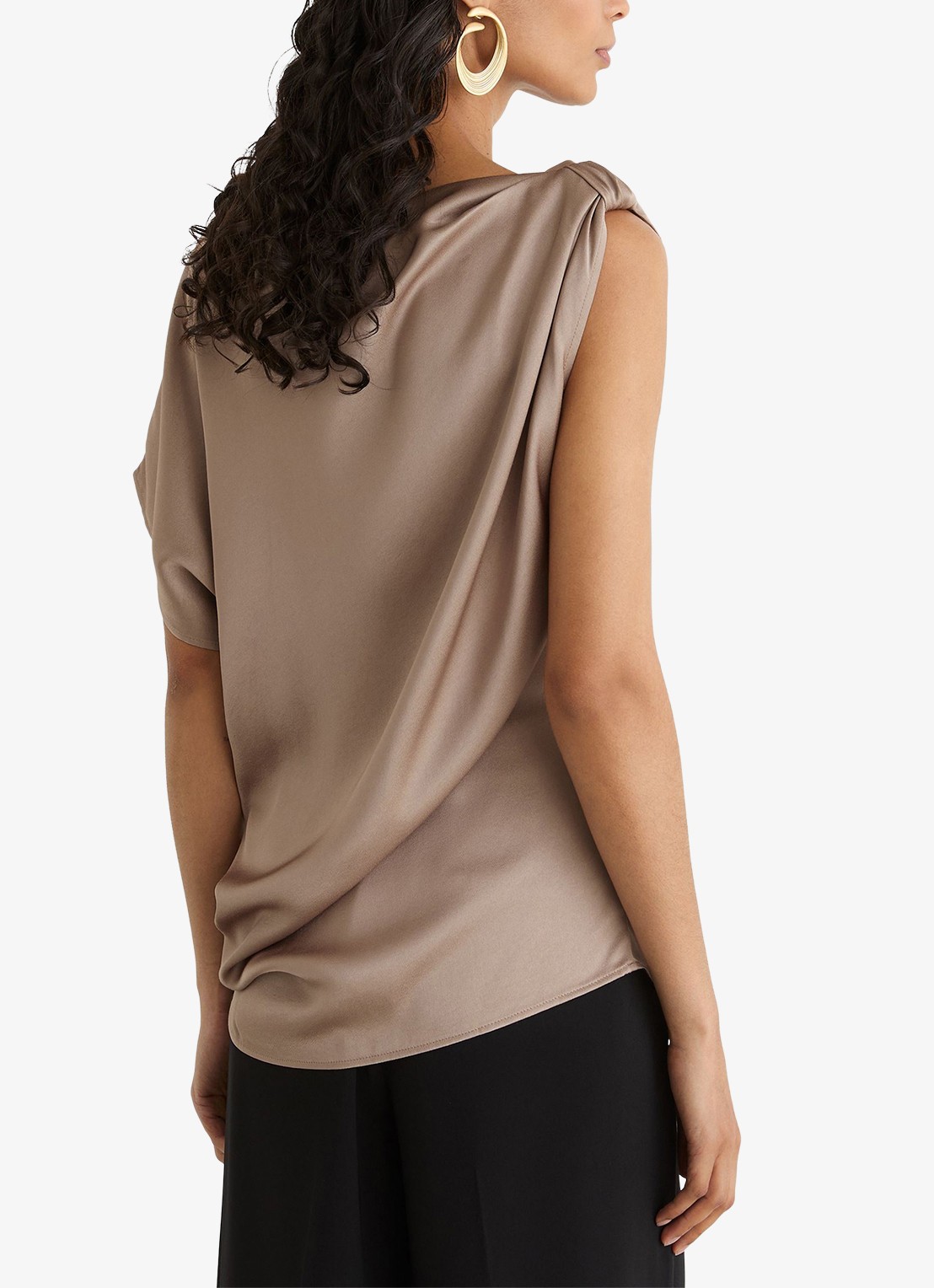 Reiss KEZIA Satin Draped One-Shoulder Top - achterkant beige