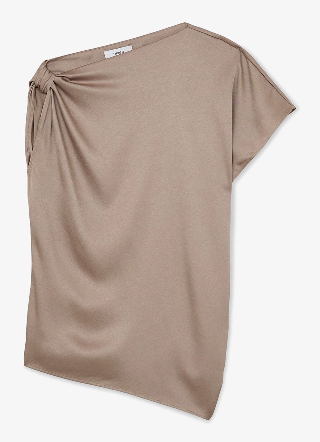 Reiss KEZIA Satin Draped One-Shoulder Top - voorkant 2 beige