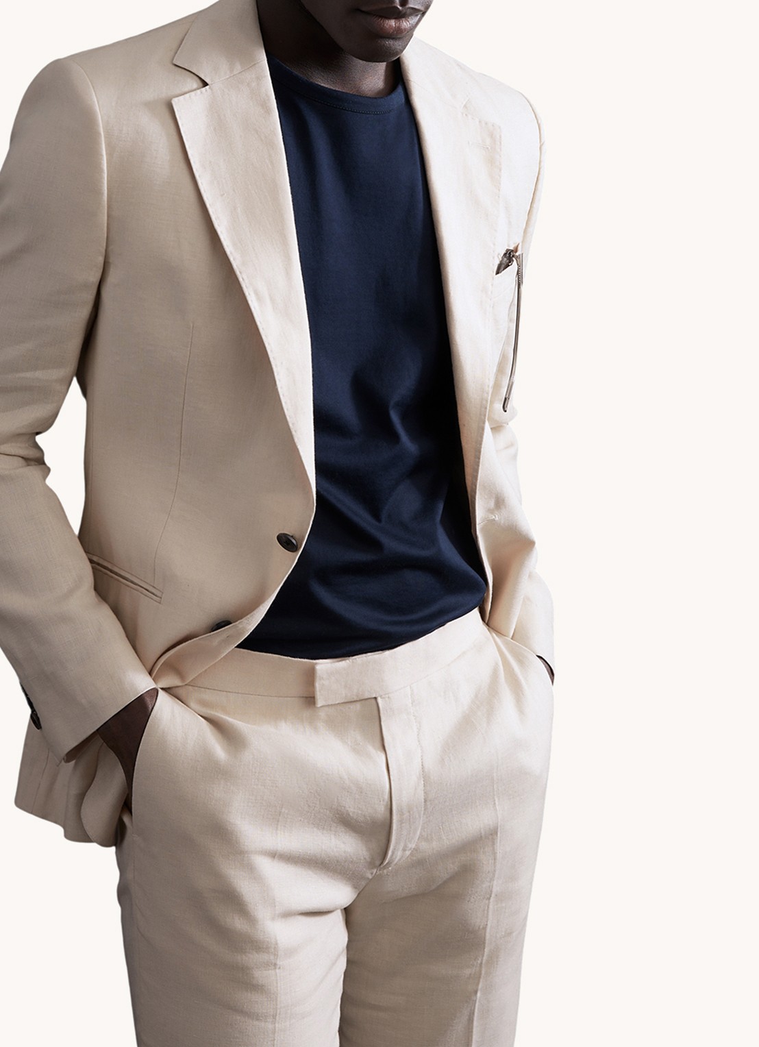 Reiss Kin slim fit colbert van linnen - detail 2 stone / beige