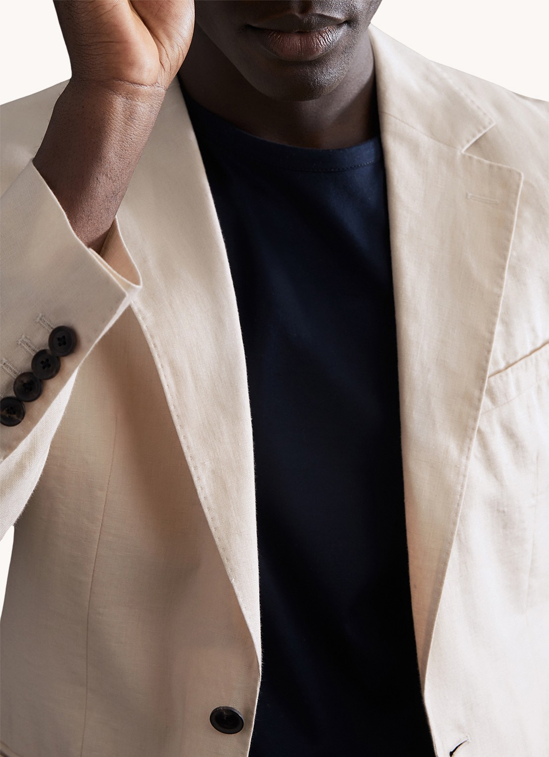 Reiss Kin slim fit colbert van linnen - detail 3 stone / beige
