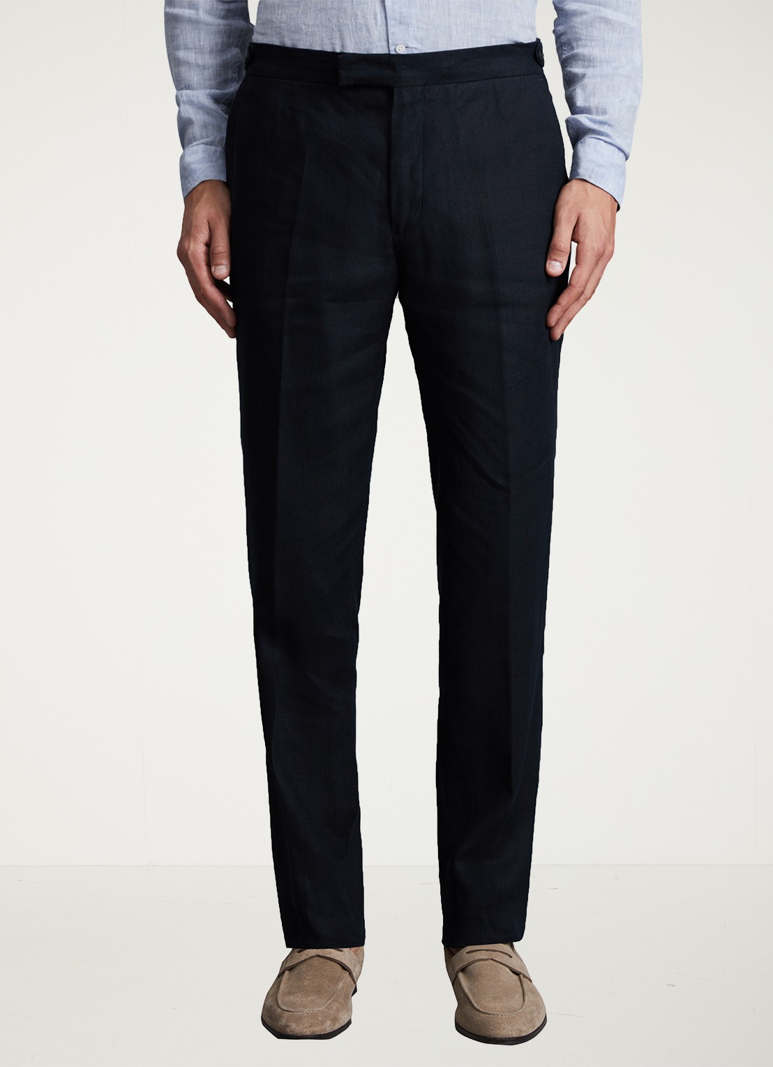 Reiss Kin slim fit pantalon van linnen met steekzakken - detail 4 donkerblauw