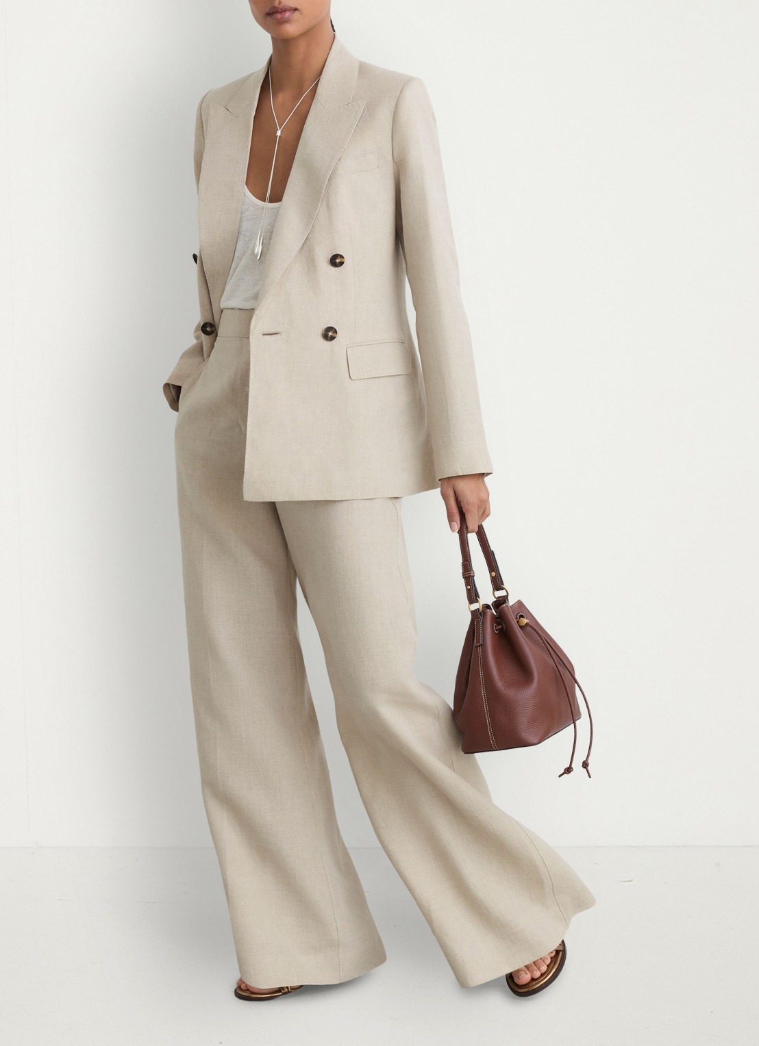 Reiss Kit high waist wide fit pantalon van linnen - detail 5 beige