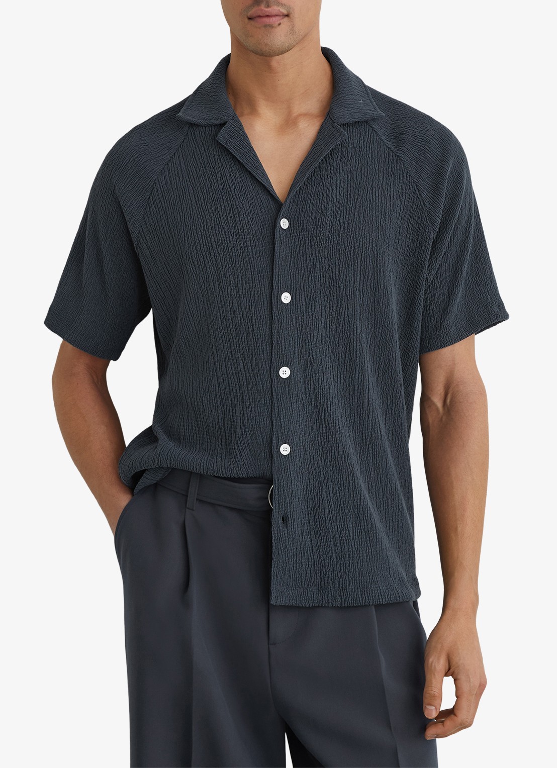 Reiss Knox overhemd met structuur - detail airforce blue / blauw