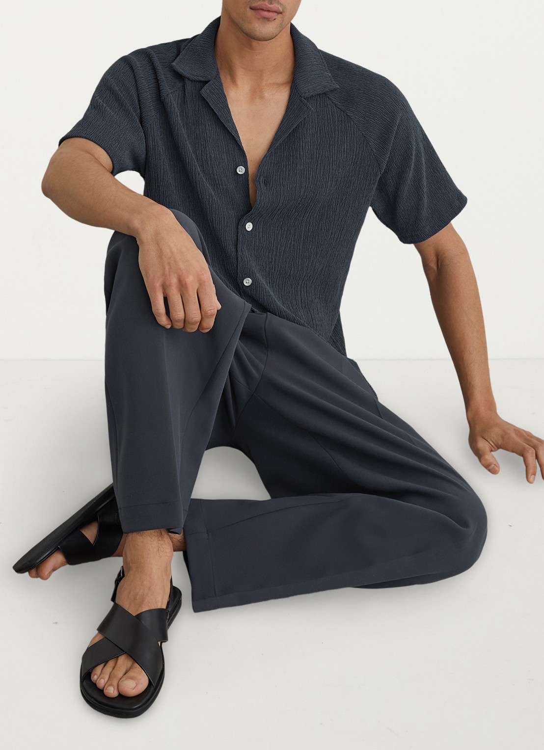 Reiss Knox overhemd met structuur - detail 3 airforce blue / blauw