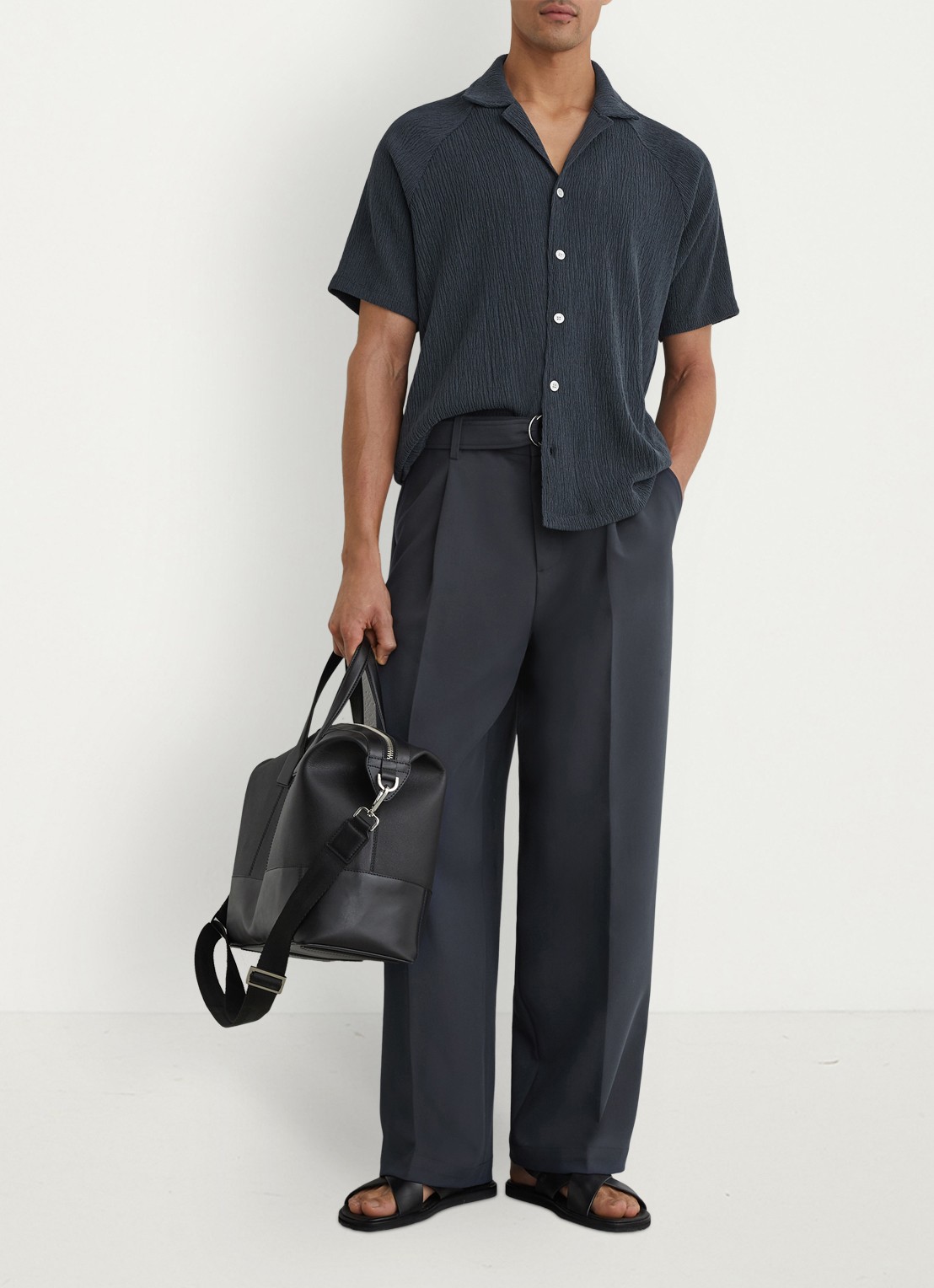 Reiss Knox overhemd met structuur - voorkant 6 airforce blue / blauw