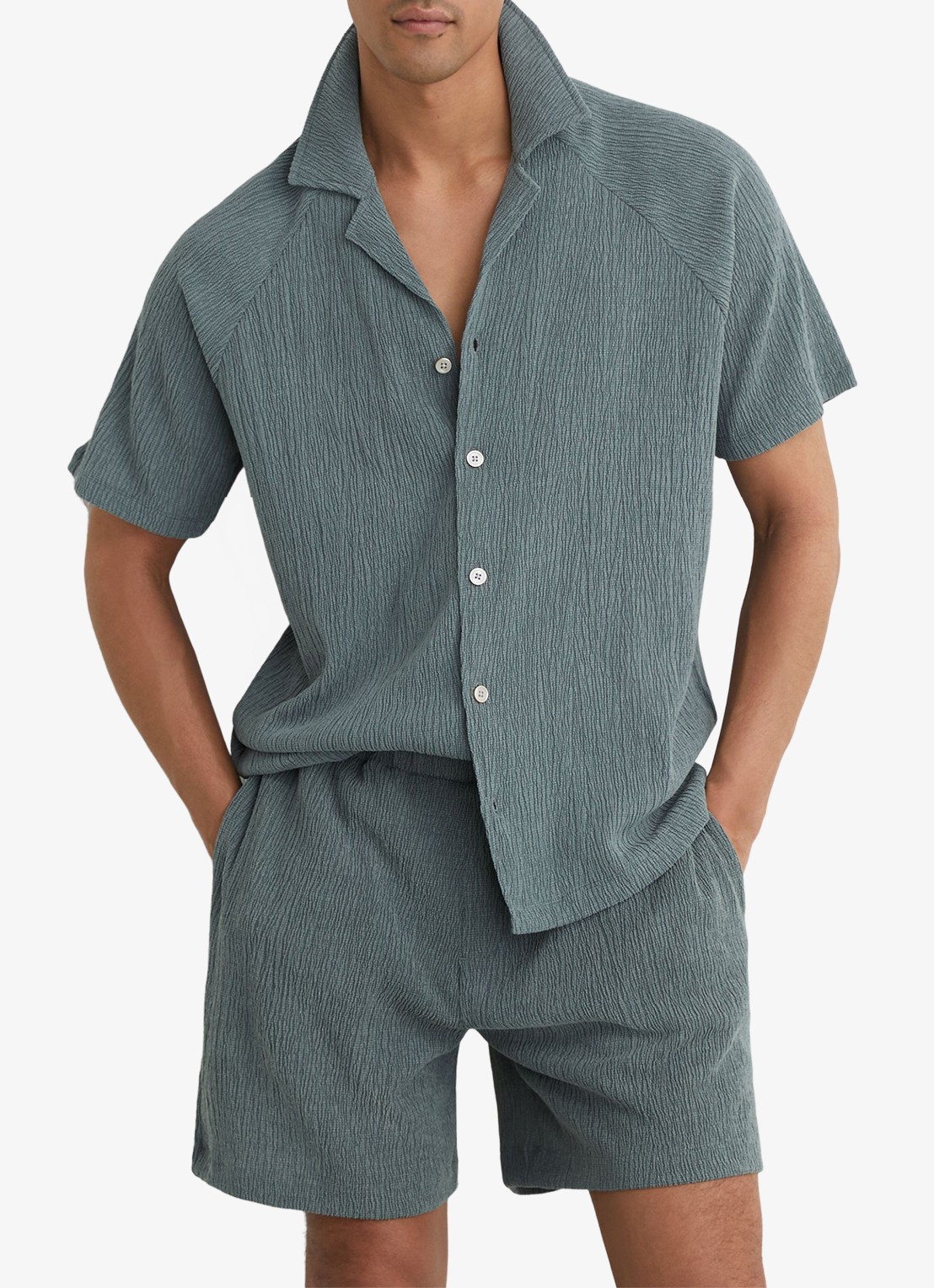 Reiss Knox regular fit overhemd met structuur - detail 4 dark sage / groen