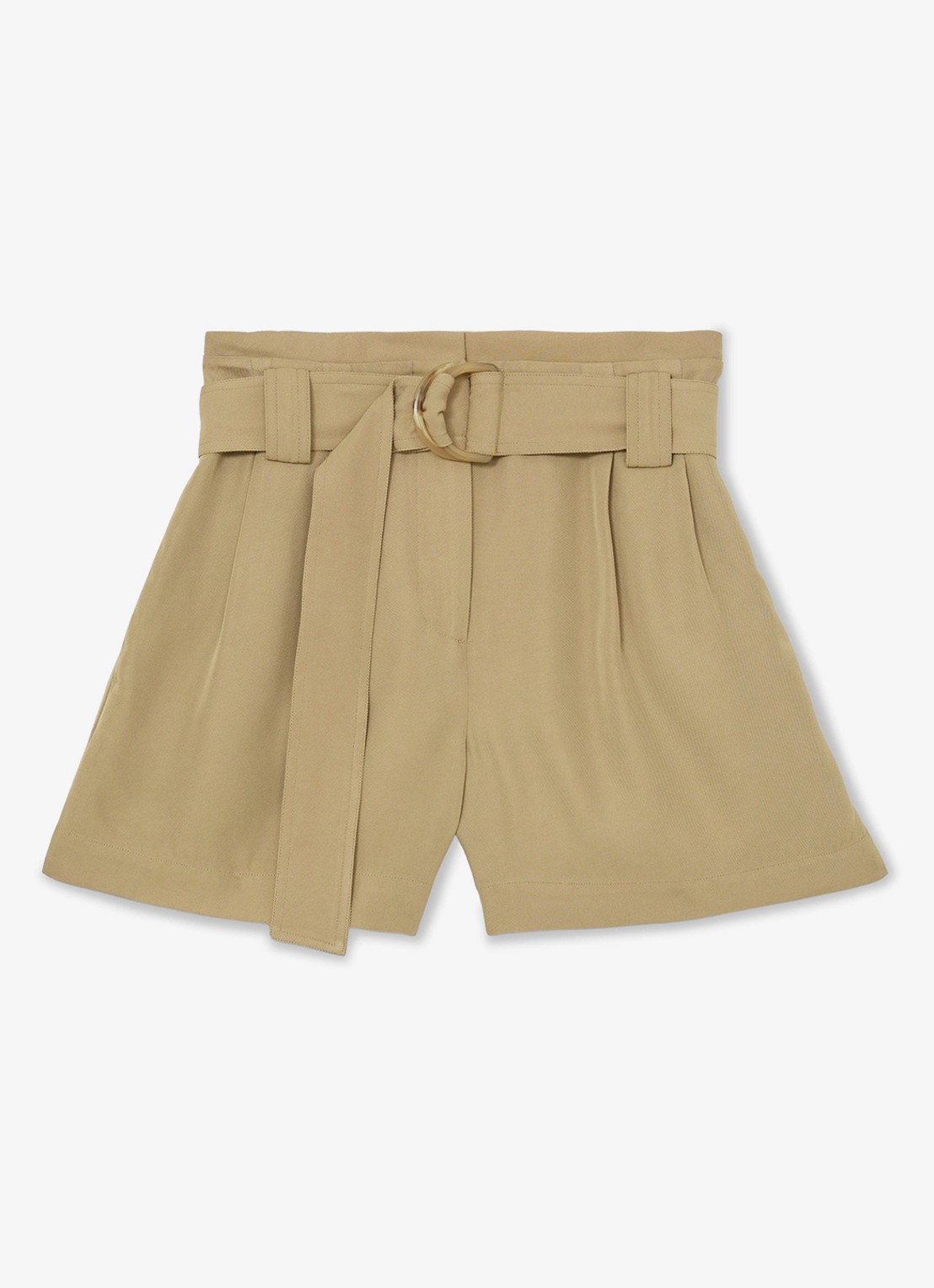Reiss Lana high waist wide fit korte broek met ceintuur - voorkant beige
