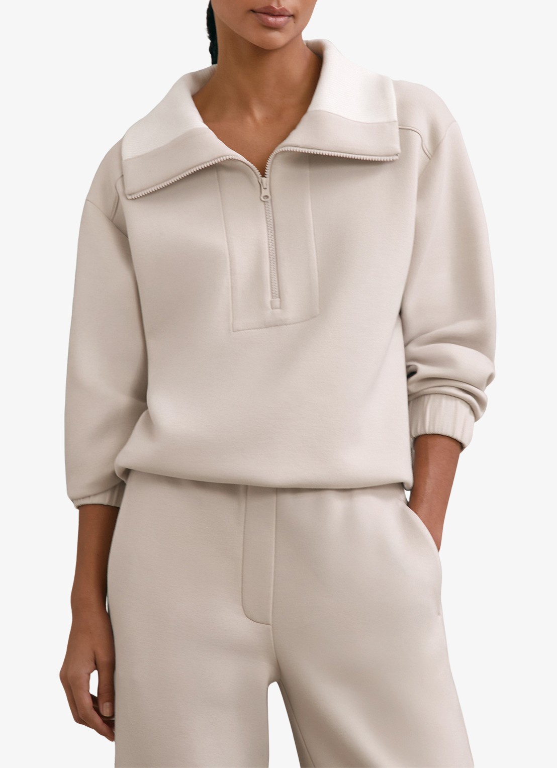 Reiss Laney sweater met halve rits - detail beige