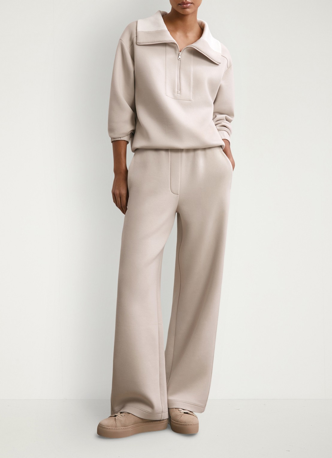 Reiss Laney sweater met halve rits - voorkant 5 beige