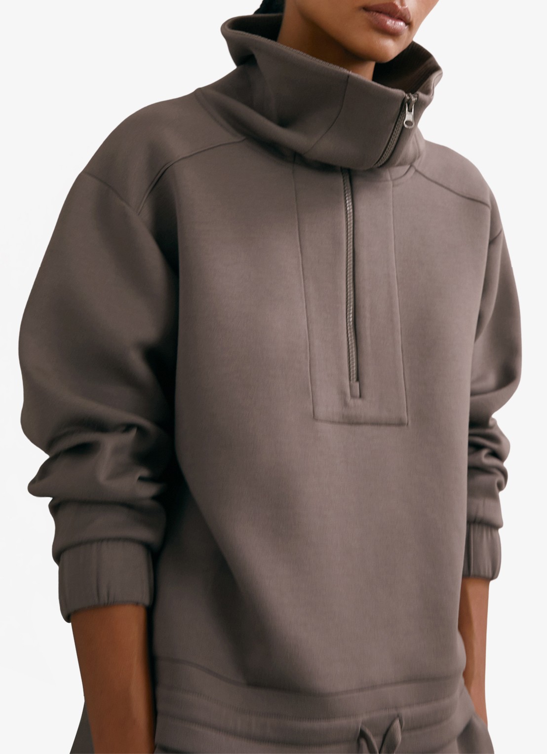 Reiss Laney sweater met halve rits - detail 4 bruin