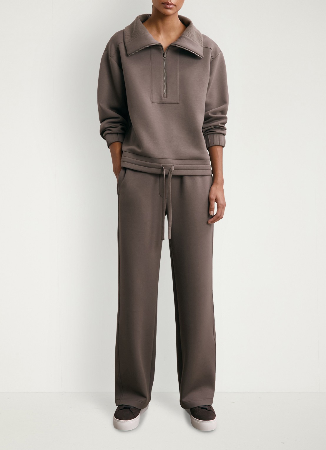 Reiss Laney sweater met halve rits - voorkant 3 bruin