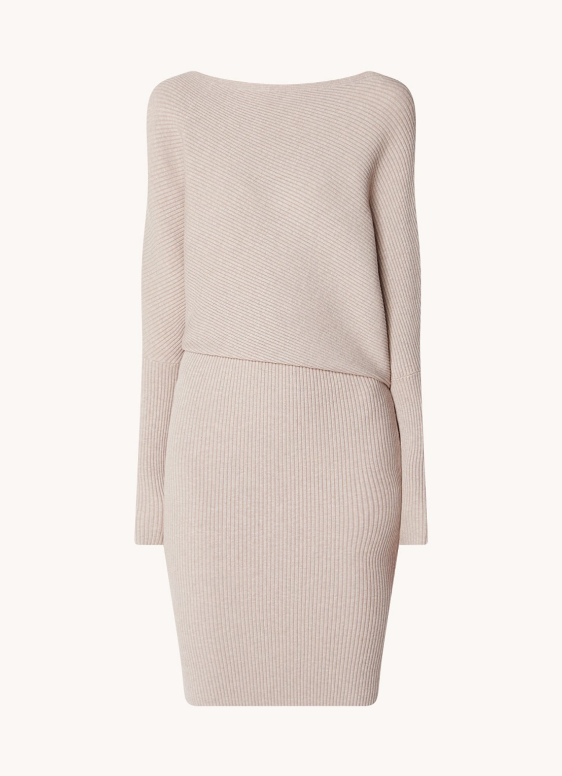 Reiss Lara fijngebreide midi trui-jurk met ribstructuur - voorkant 3 beige