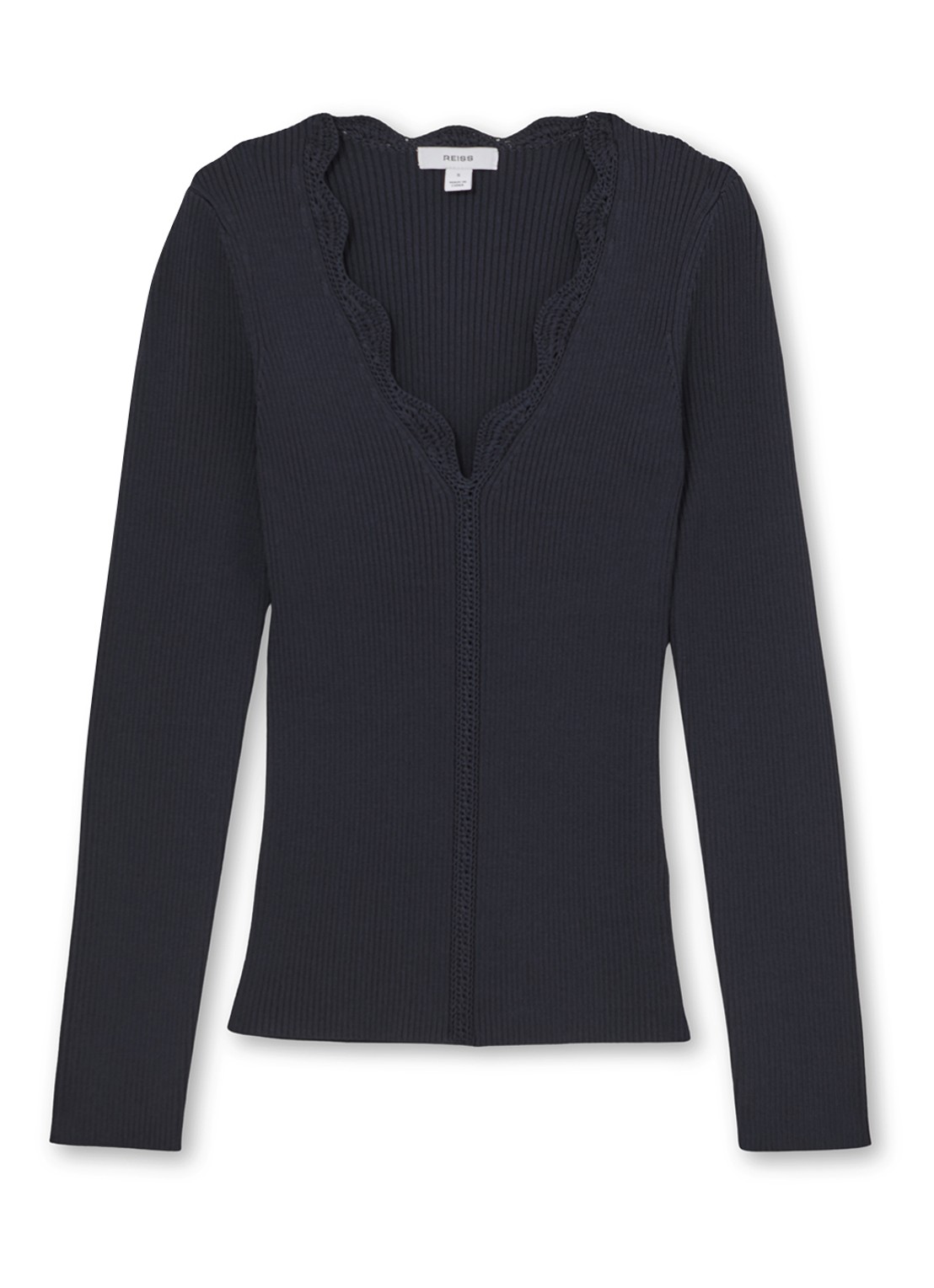 Reiss Lara ribgebreide trui met crochet detail - voorkant 2 donkerblauw