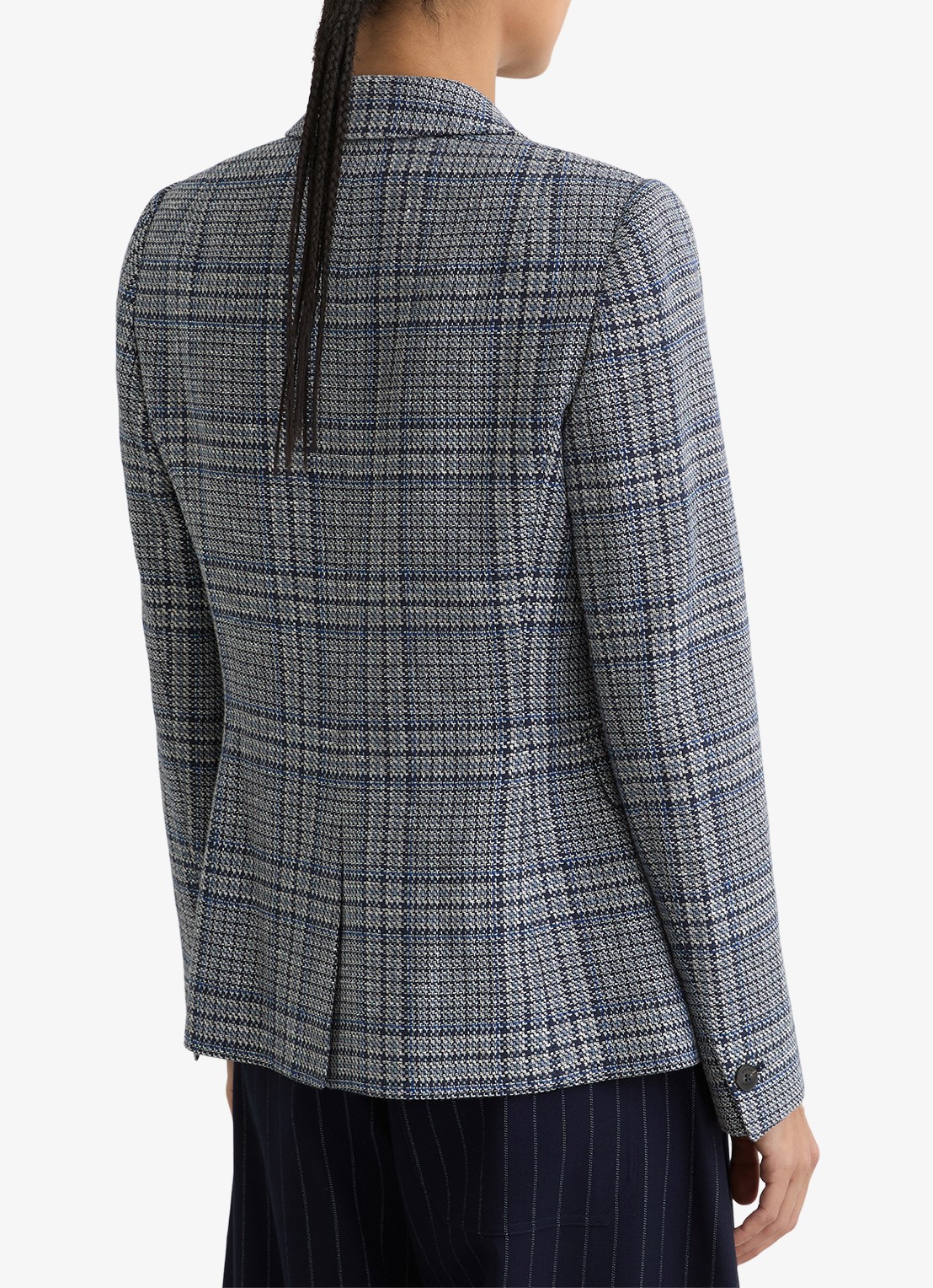 Reiss Larissa double breasted blazer in linnenblend met ruitdessin  - achterkant grijs
