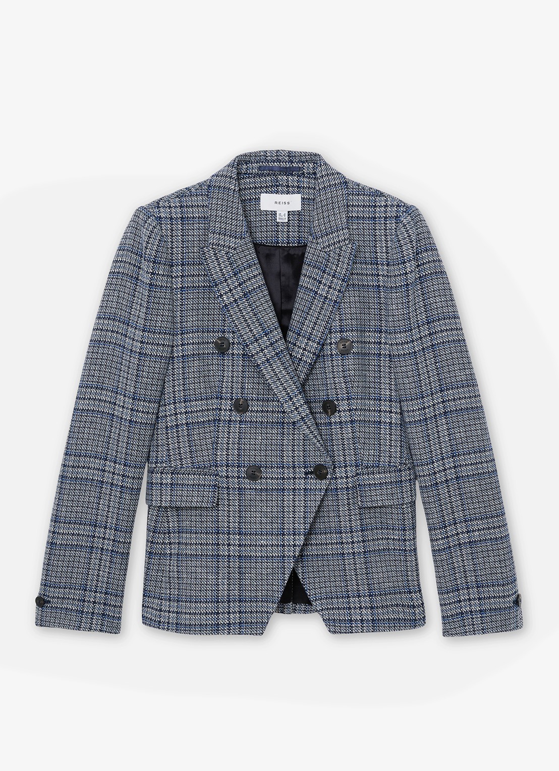 Reiss Larissa double breasted blazer in linnenblend met ruitdessin  - voorkant 2 grijs