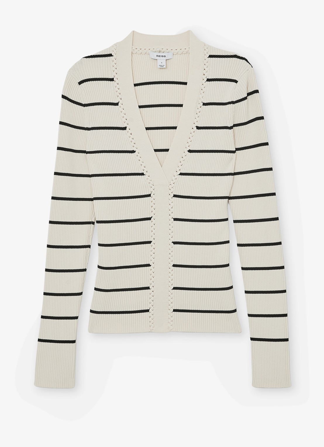 Reiss Lauralee ribgebreid trui met streepprint  - voorkant 6 gebroken wit