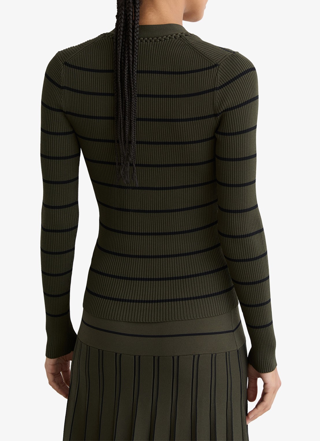 Reiss Lauralee ribgebreid trui met streepprint  - achterkant 6 khaki
