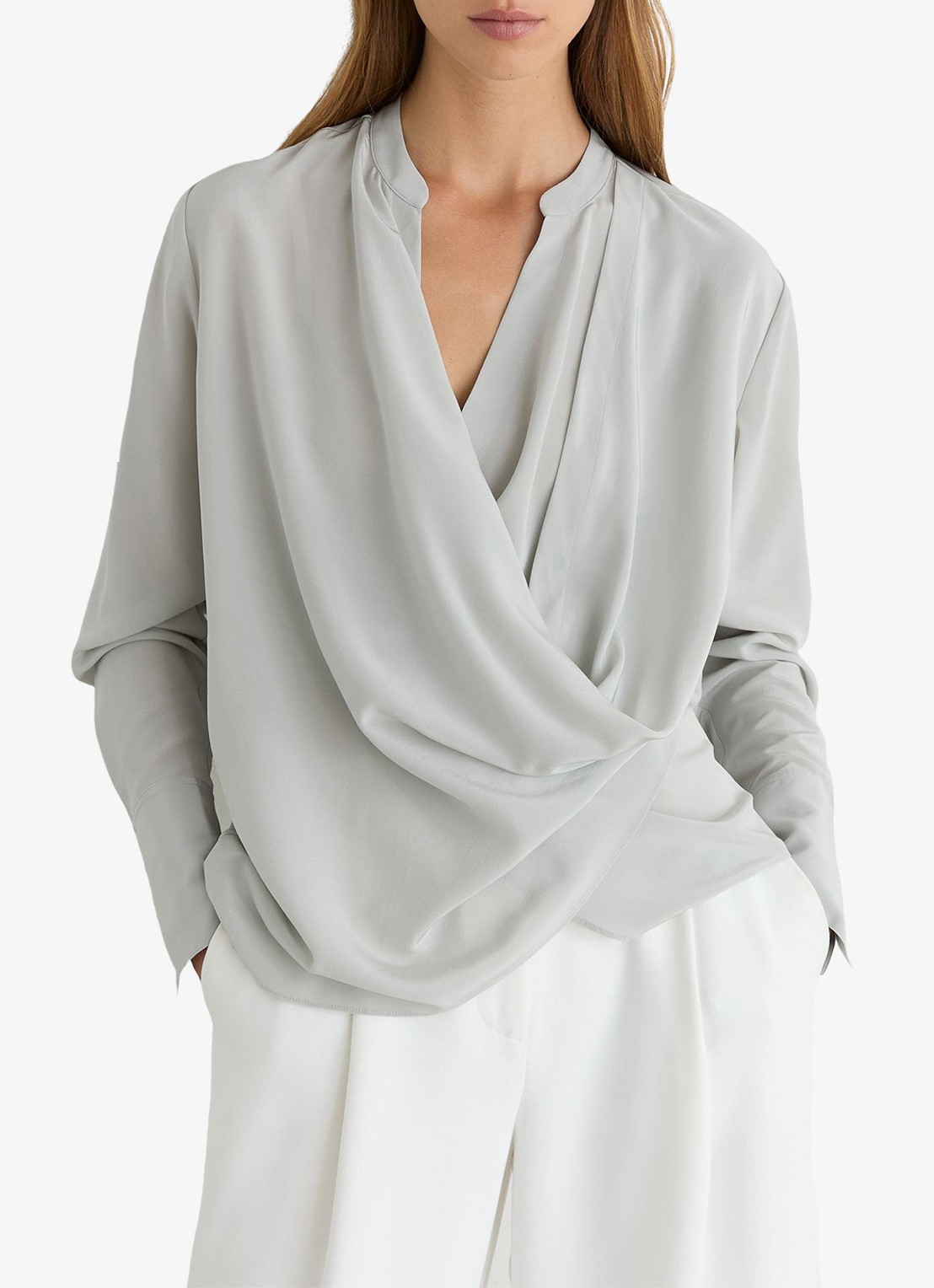 Reiss Lauren blouse met drapering - detail 4 grijs