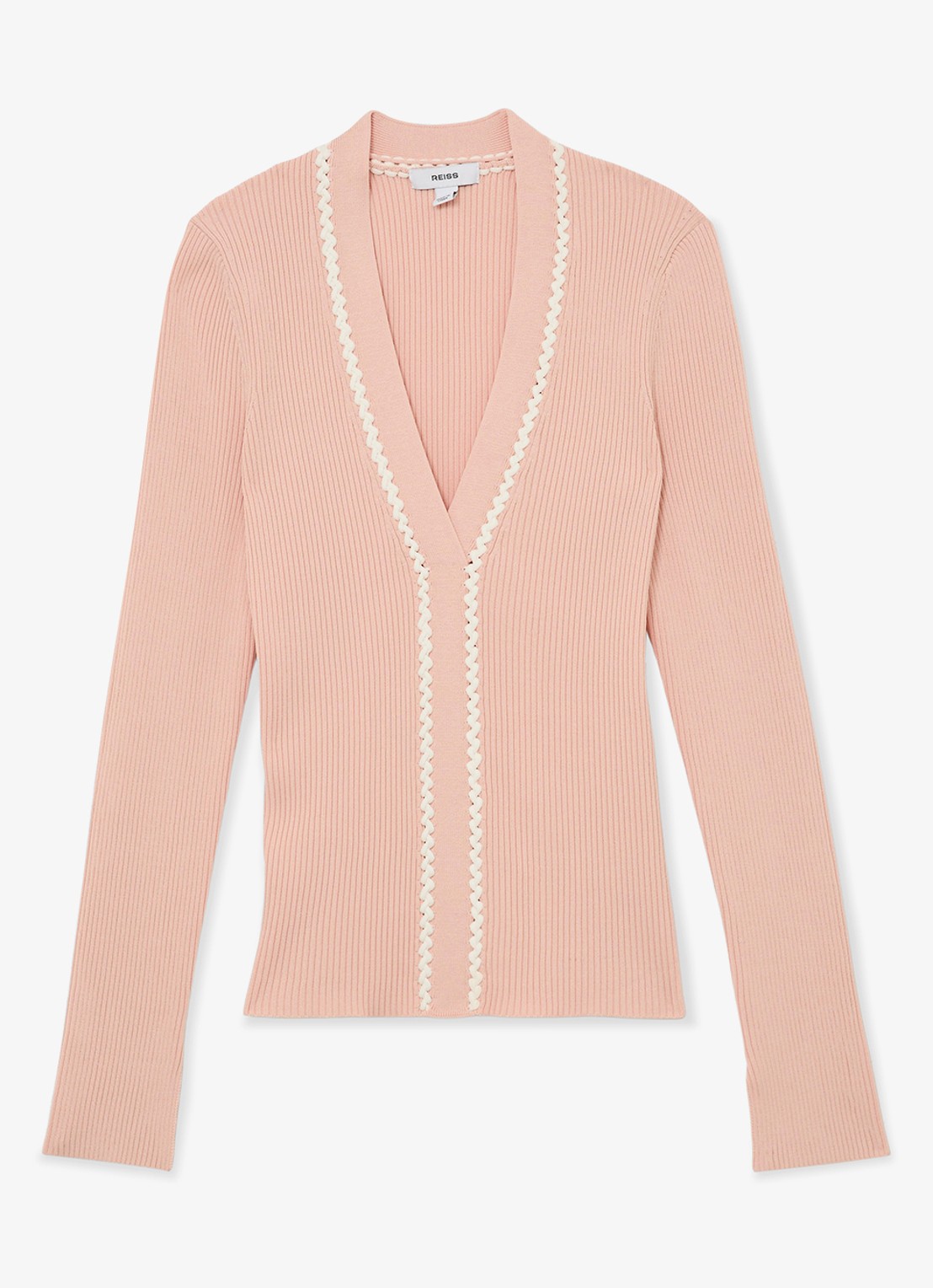 Reiss Lauri ribgebreide top met V-hals - voorkant 4 roze