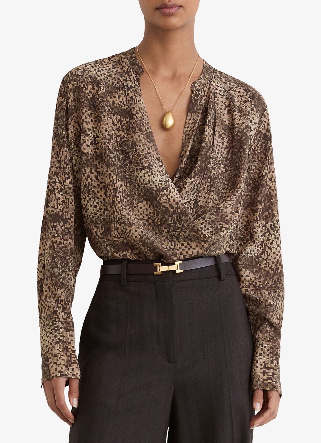 Reiss Laurie op van zijde met print - detail 3 bruin