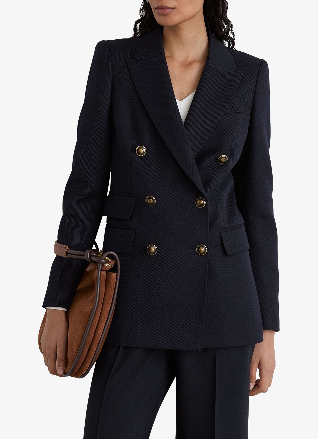 Reiss Lauryn double-breasted blazer in wolblend - detail donkerblauw