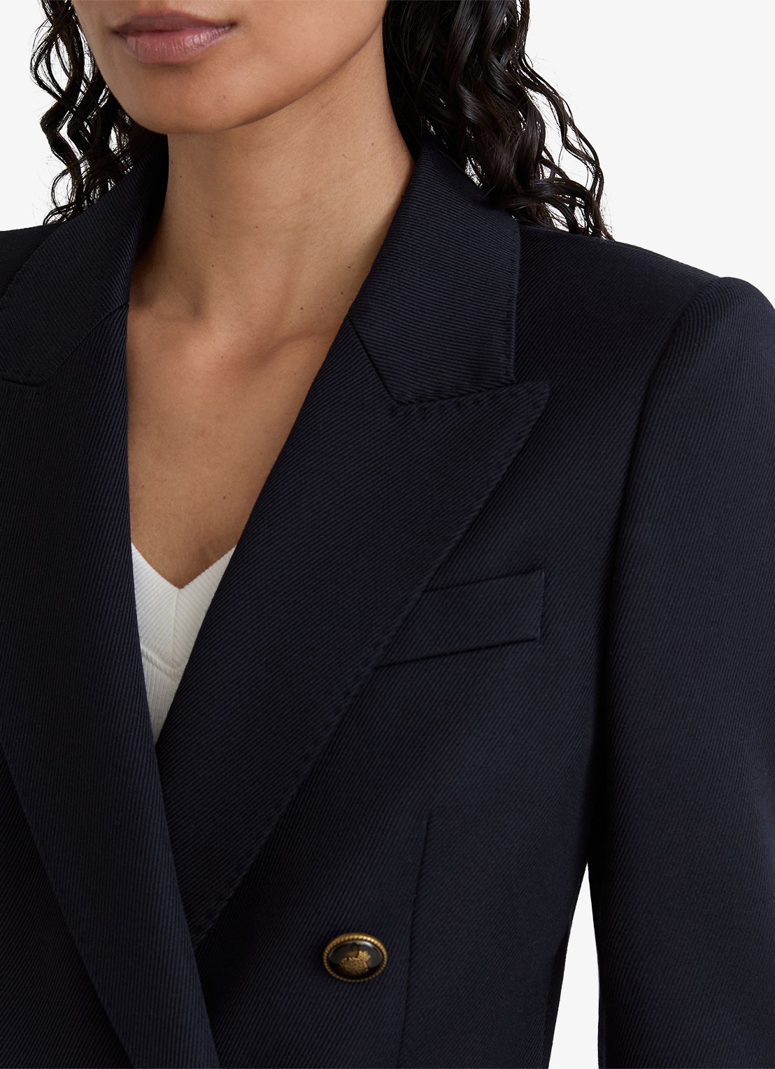 Reiss Lauryn double-breasted blazer in wolblend - detail 4 donkerblauw