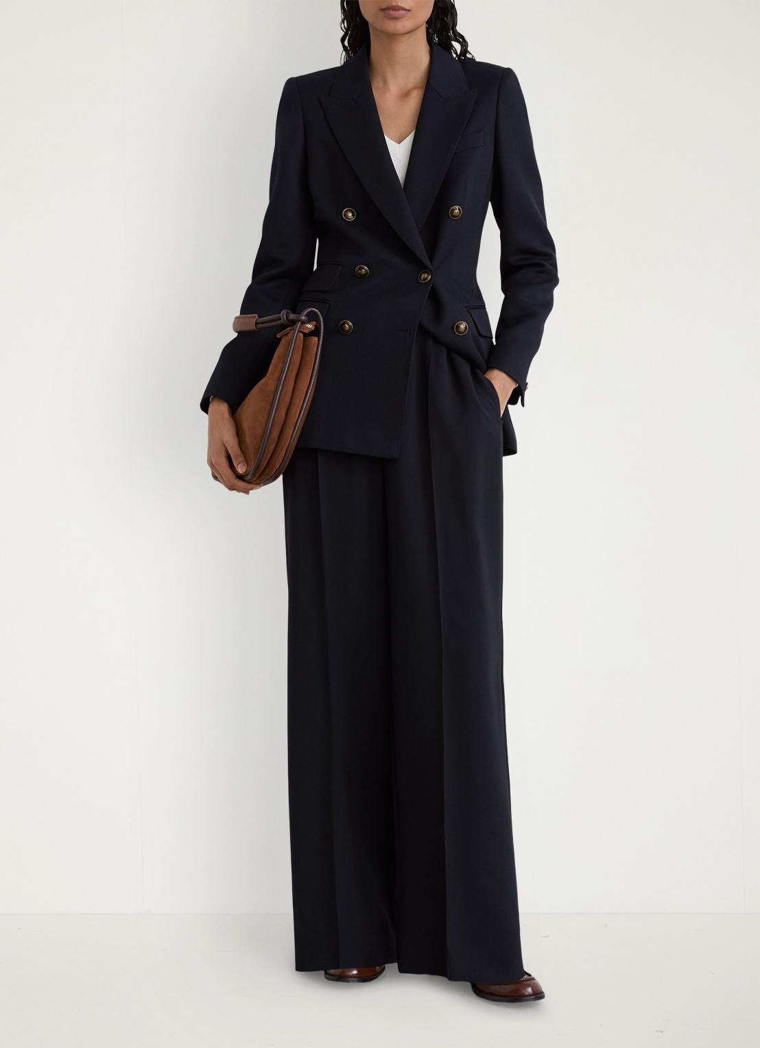 Reiss Lauryn double-breasted blazer in wolblend - voorkant 7 donkerblauw