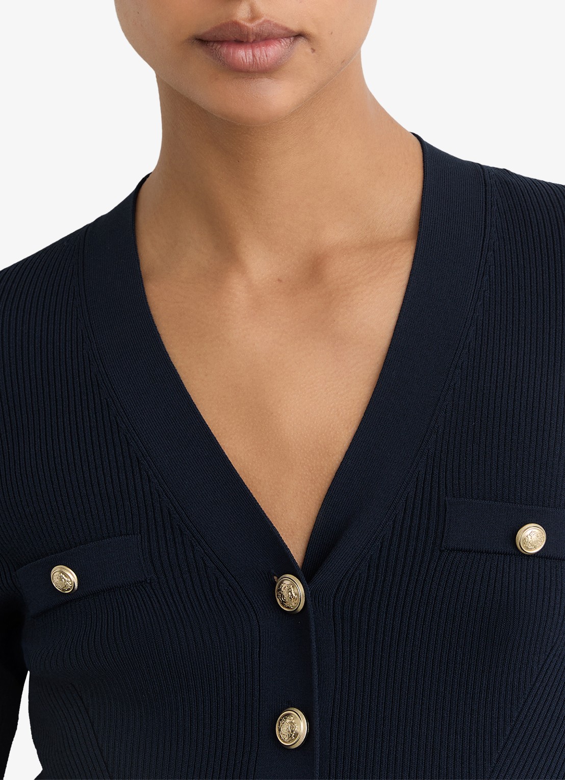 Reiss Lavelle rigebreide mini jurk met knoop detail - detail 5 donkerblauw